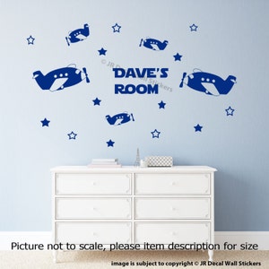 Airplane Wall Stickers - Personalized Name Wall Decal - kids Nursery Room Décor - spacecraft wall art