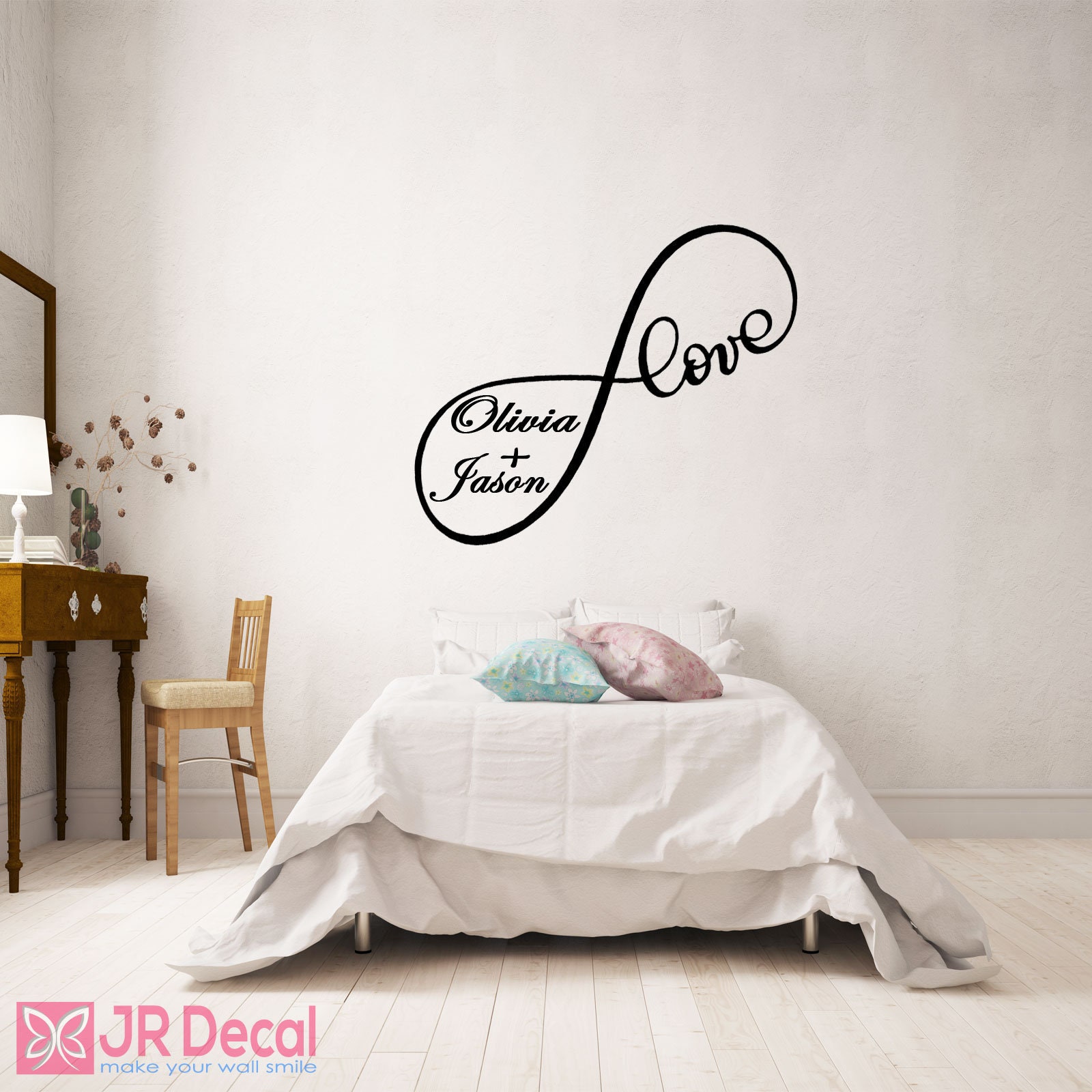 Infinity Romantic Love Personalize Name Vinyl Wall Sticker Decal Wedding Bedroom