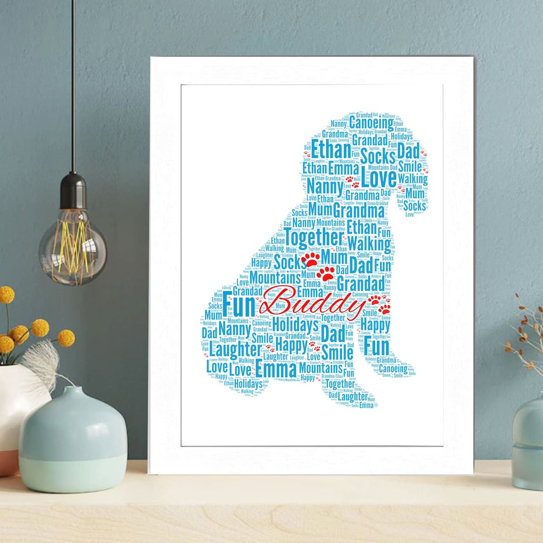 Cockapoo Dog Figure Word Art Print, Dog Personalised Words Collage ...
