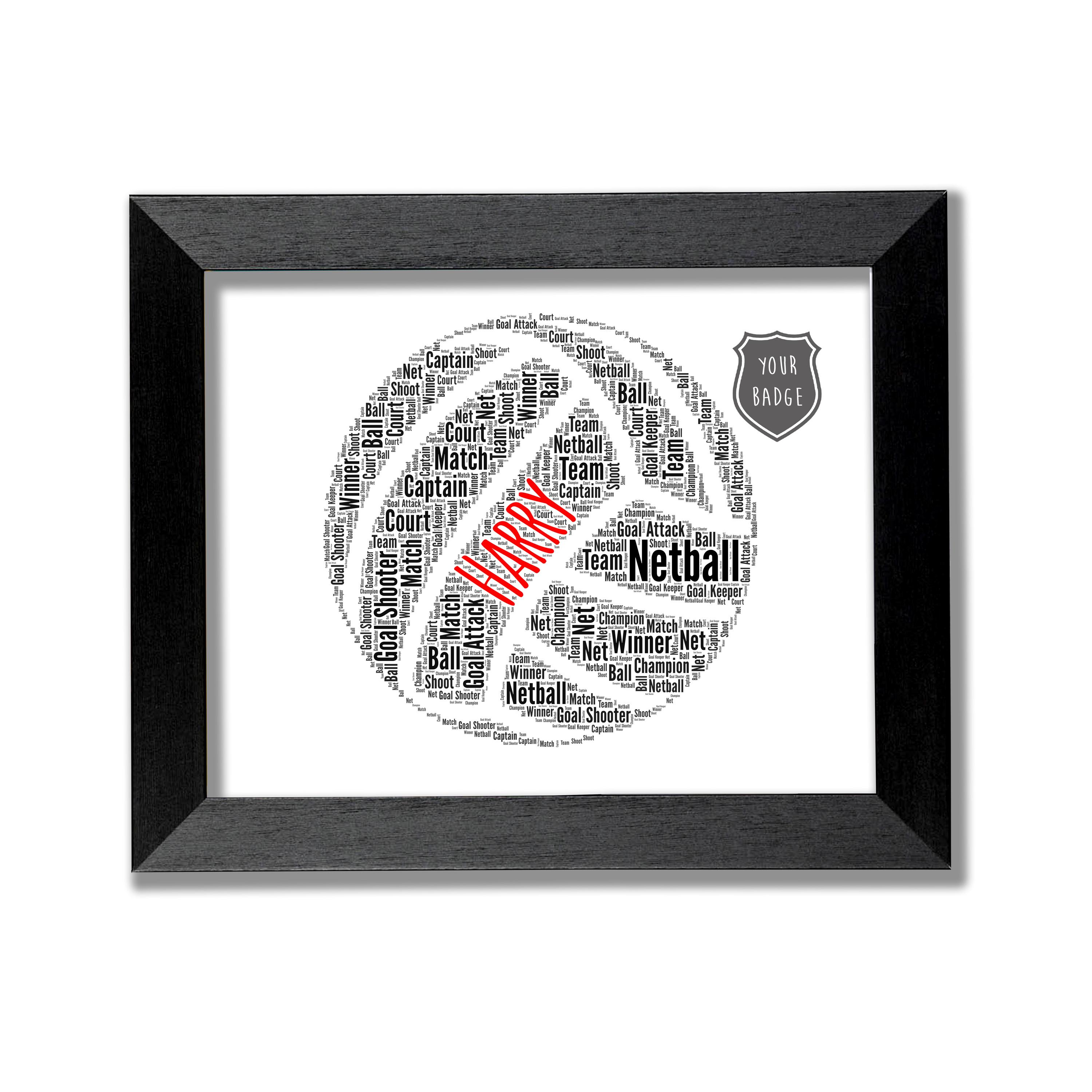 Personalised Netball Team Word Art Print, Custom Sports Gift Wall ...