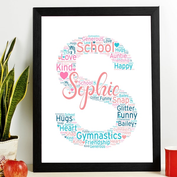 Personalised Any Initial Gifts Word Art Wall Print - Girl's Name Gifts Wall Decor Custom Word Print - Digital downloadable