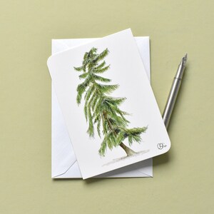 Lärchenpostkarte in grün-weiß, Din A6, Baum als gedruckte Aquarellzeichnung, illustrierte Kunstkarte Baum, für Aboretumliebhaber:innen