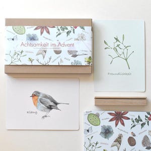 Adventskalender - Achtsamkeit im Advent, Din A5, KartenSet mit 24 Pflanzen- & Tiermotiven, Affirmationen, tägliche Impulse, Recyclingpapier