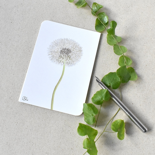 Postkarte mit Pusteblume, Löwenzahn, Blumenmotive, Frühling, weiße Blüten, Naturmotive, Wanddeko, Lesezeichen