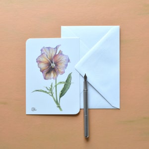 Stiefmütterchenpostkarte im Frühling, Papageientulpe, Blumen Kunstkarten, illustrierte Postkarte, Aquarell drucken Postkarten, botanische