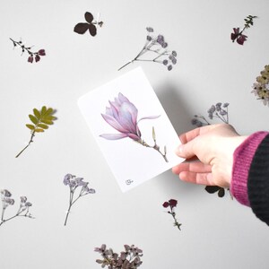 rosa Magnolie auf Postkarte Din A6, kleine Frühlingsdekoration in Pastell