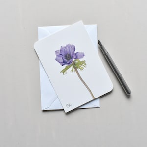 Anemonenpostkarte im Frühling, Blumen Kunstkarten, illustrierte Postkarte,Aquarell drucken Postkarten,botanische Karten,lila