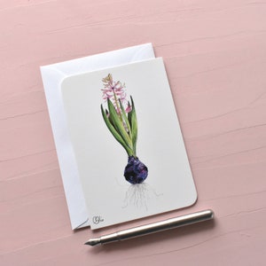Hyazinthenpostkarte im Frühling, gezeichnete Hyazinthe, Blumen Kunstkarten, illustrierte Postkarte, Aquarell Postkarten, botanische Karten