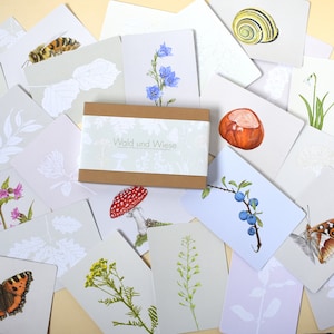 25 Karten zum Ausmalen mit Pflanzen und Tieren aus Recyclingpapier, Kartensammlung,DIY-Kid Ausmalbilder,Malvorlagen für Erwachsene, Insekten