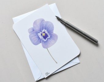 Horned violet as postcard, drawn spring flower, drawn in watercolor, postcard with flowers, horned violet, blossoms, viola