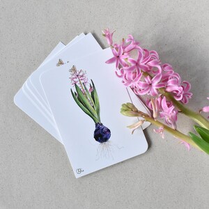Postkarte mit Hyazinthe, Osterkarte, Frühlingskarte mit rosa Blüte, gezeichnete Blume, Frühlingskarten, A6, Ostern, Frühling,