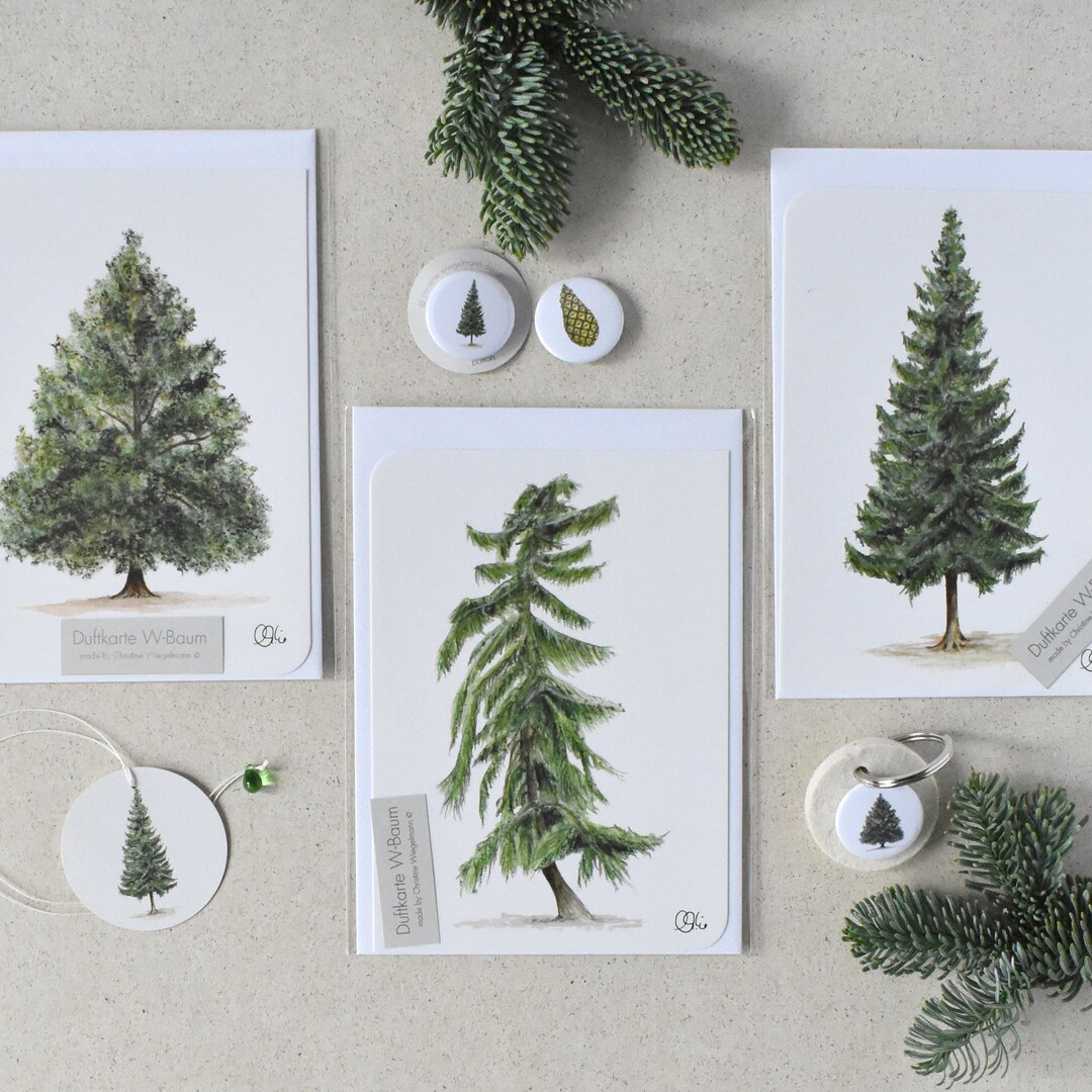 Christmas Tree Gift Set, Christmas Tree Scent Cards With Keychain, Button, Bookmark, Christmas