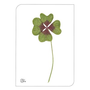 Glücksbringer Postkarte ,Kleeblatt, Glücksbringer,Kunstkarte mit Glücksklee,Grußkarte,Neujahrskarte, grün, Silvestergeschenk