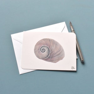 schlichte Meeresschnecken Postkarte, illustrierte Postkarte mit Meerestier, Sommerliche Unterwasserschnecke Grußkarte, violett Meeresmotiv