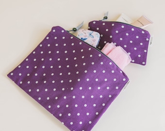 Purple Polka Dot Water Resistant Makeup and Travel Bag