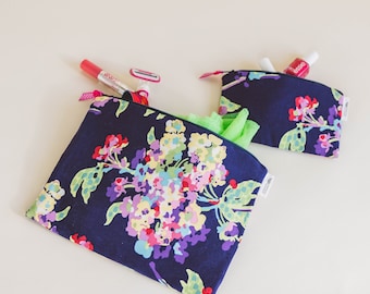 Navy Floral Water Resistant Makeup and Travel Bag