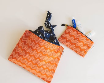 Orange Chevron Water Resistant Makeup and Travel Bag
