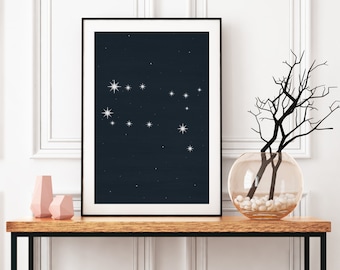 Lámina artística de la constelación de Géminis: Decoración de pared del zodíaco (Descarga digital)