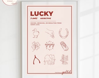 Lucky Symbols Poster Printable | 3 Colors Included! Lucky Definition Wall Art | Minimalist Wall Art