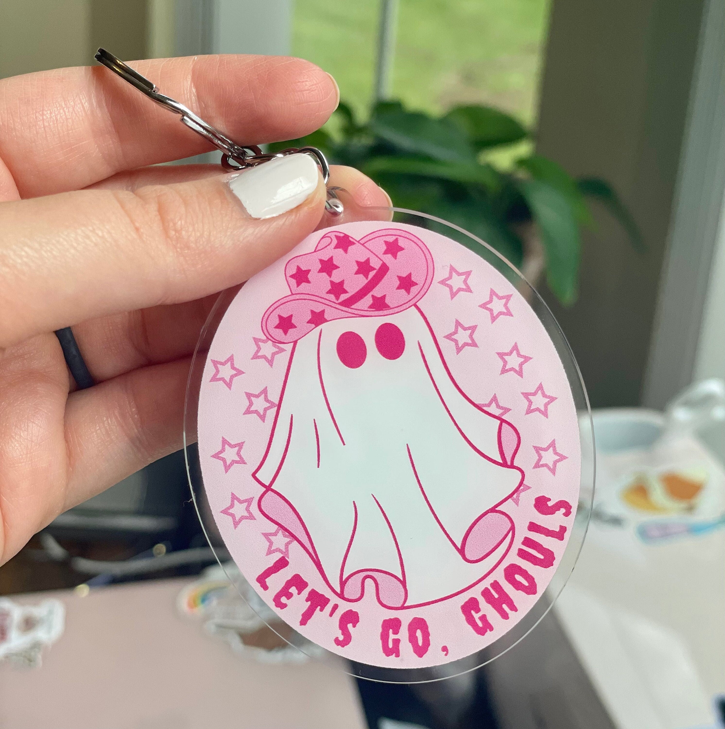 Let’s Go Ghouls Keychain | Girly Western Halloween Keychain | Pink Halloween | Cute Ghost Art