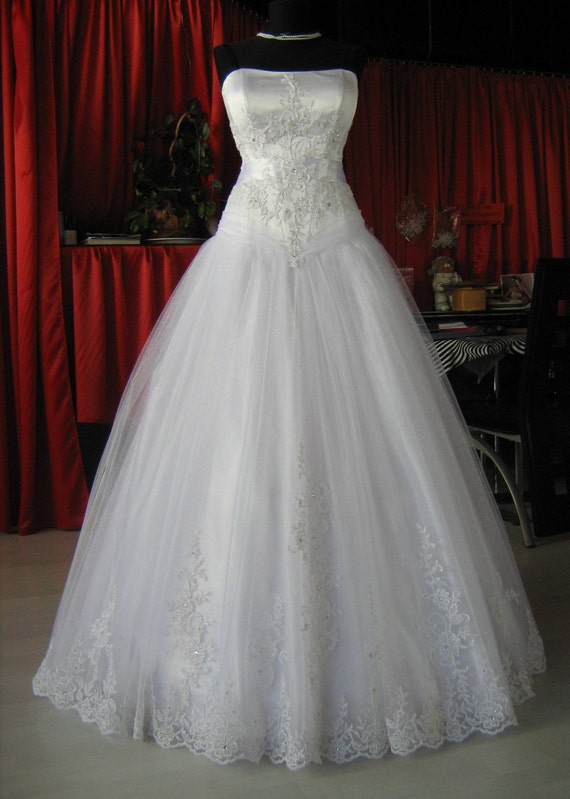 Wedding Dress Princess Bridal Dress White Satin Crystal Tulle Etsy