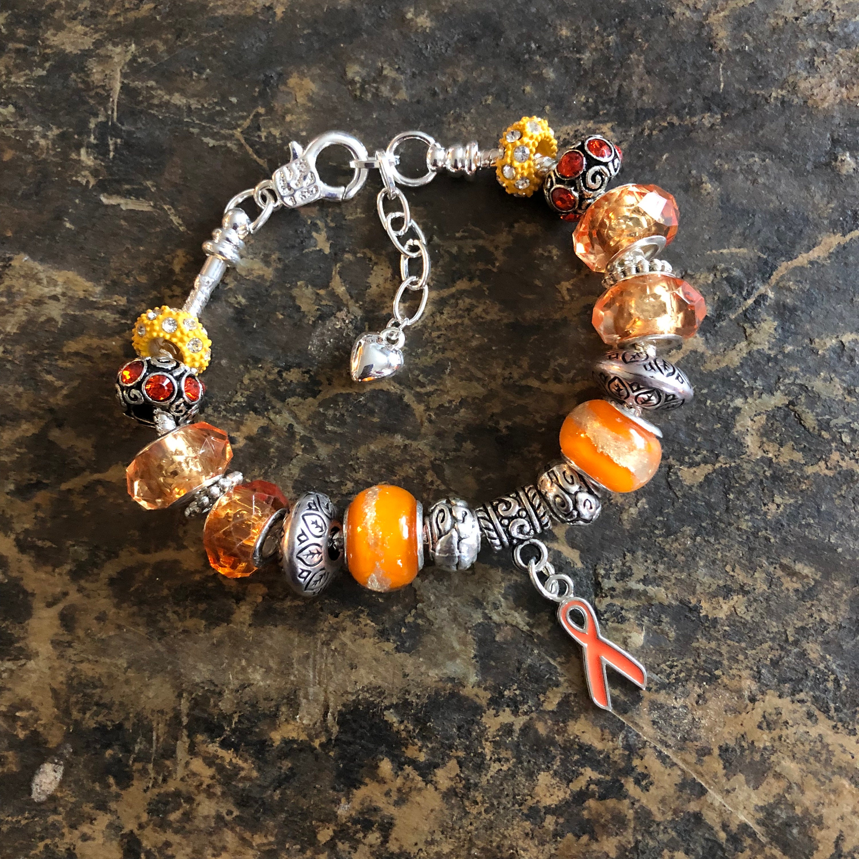 Kidney Cancer Awareness Orange Ribbon Beaded European