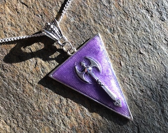 Labrys Double Axe Triangle Pendant With Crystal Crystal Accent and Includes A 20”  Curb Chain Necklace