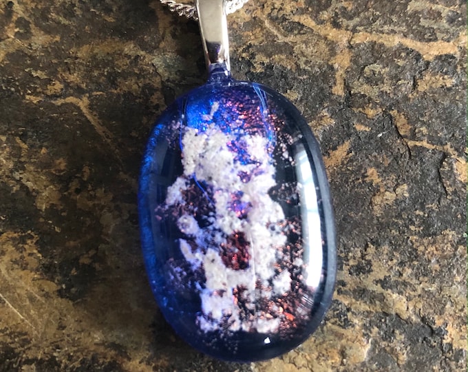 Featured listing image: Loved Ones Custom Made Translucent  Bright Blue Translucent Fused Art Glass Cremation Memorial Pendant With Choice Of Necklace Hand Crafted