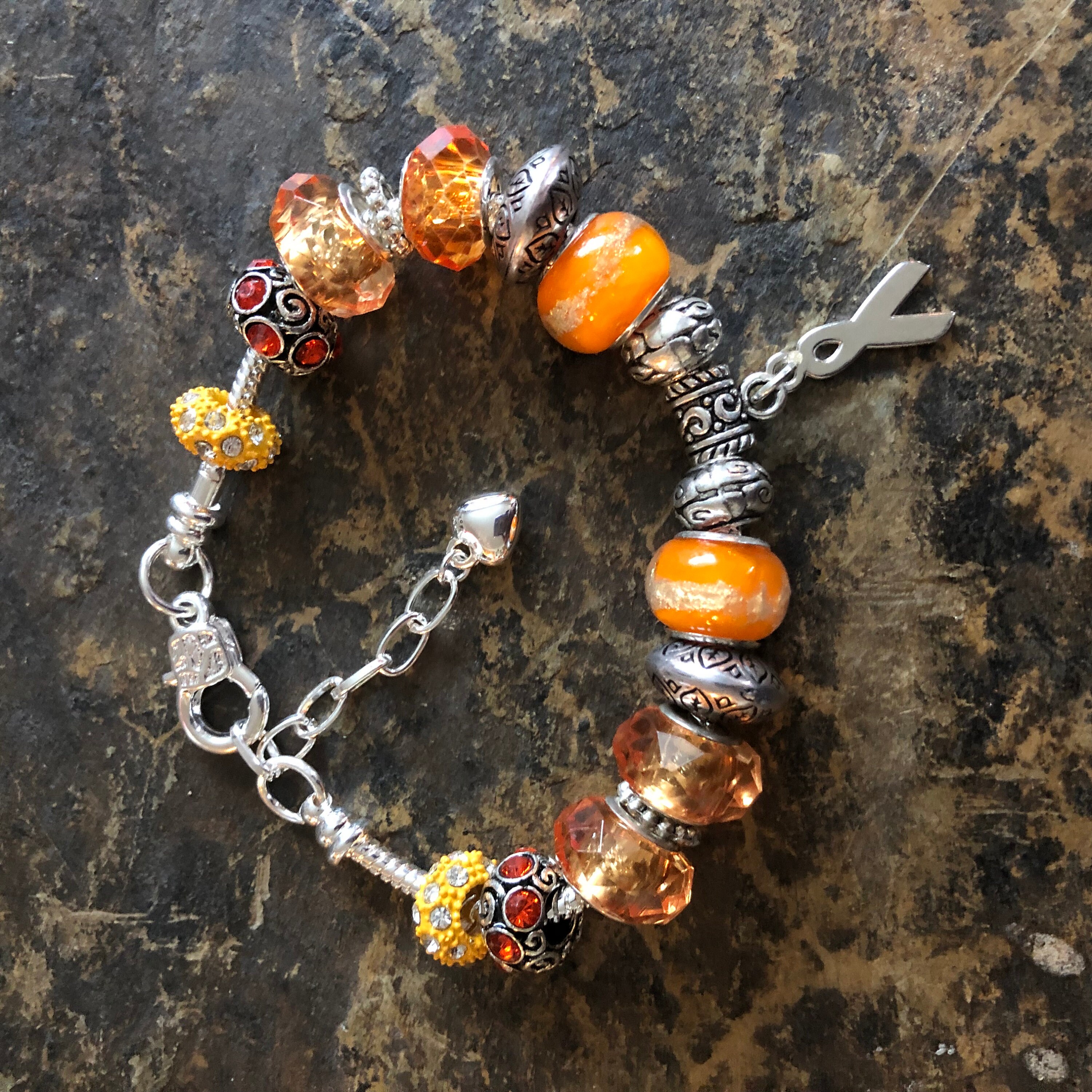 Kidney Cancer Awareness Orange Ribbon Beaded European