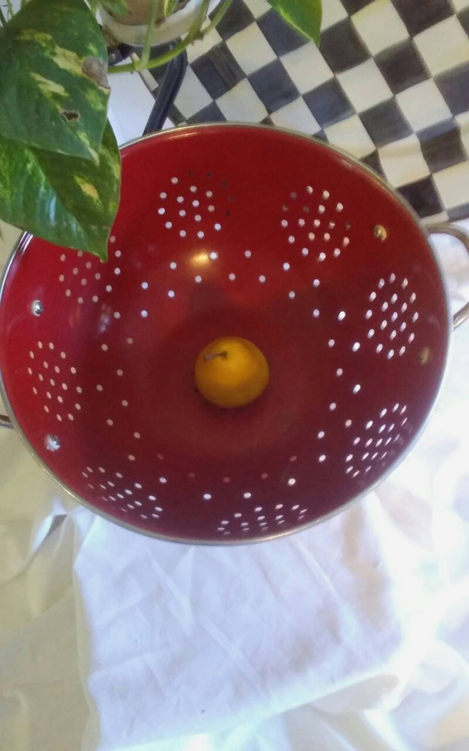 Extra Large Vintage Colander Red Enamelware Strainer Silver Etsy