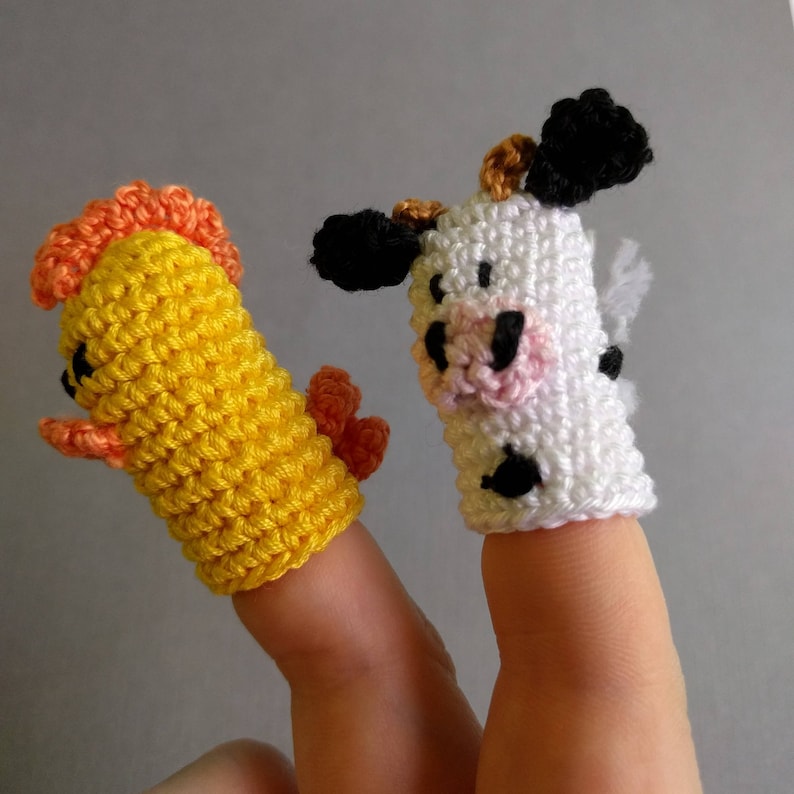 Set of 4 Farm Animal Finger Puppets Set Farm Animal Crochet Etsy