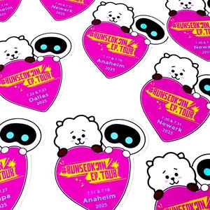 Jin "#RUNSEOKJIN_EP. TOUR, Glossy RJ y Wootteo con pegatinas de vinilo con forma de corazón (paquetes "gratis") ¡Elige tu ciudad!