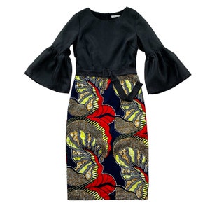Akachi Bell Sleeve African Print Midi Dress image 2