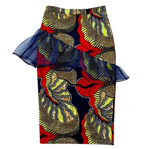 Eni Slant Organza Peplum African Print Midi Pencil Skirt image 2