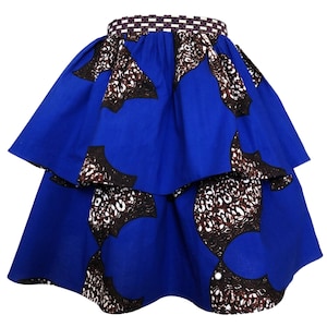 Bella African Print Two Tiered Skirt Blue Girls image 1