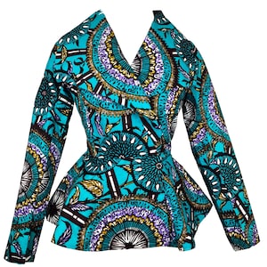 Lizzy African Print Oversized Collar Jacket Teal image 1