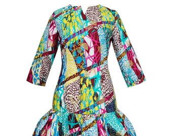 Dora African Print Peplum Hem Dress - Color Splash