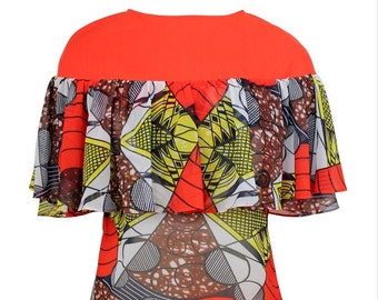 Titi African Print Chiffon Ruffle Blouse