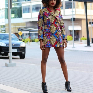 Dami Double-Breasted Mini African Print Blazer Dress image 3