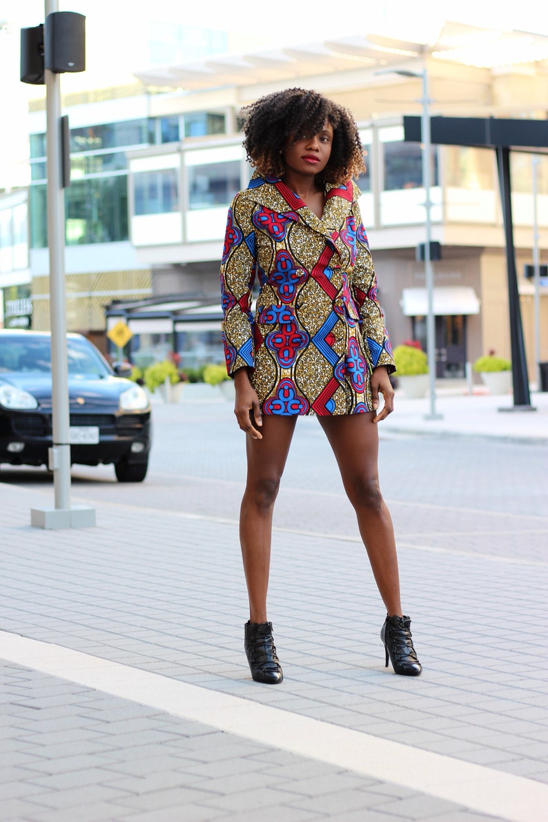 Dami Double-Breasted Mini African Print Blazer Dress image 3