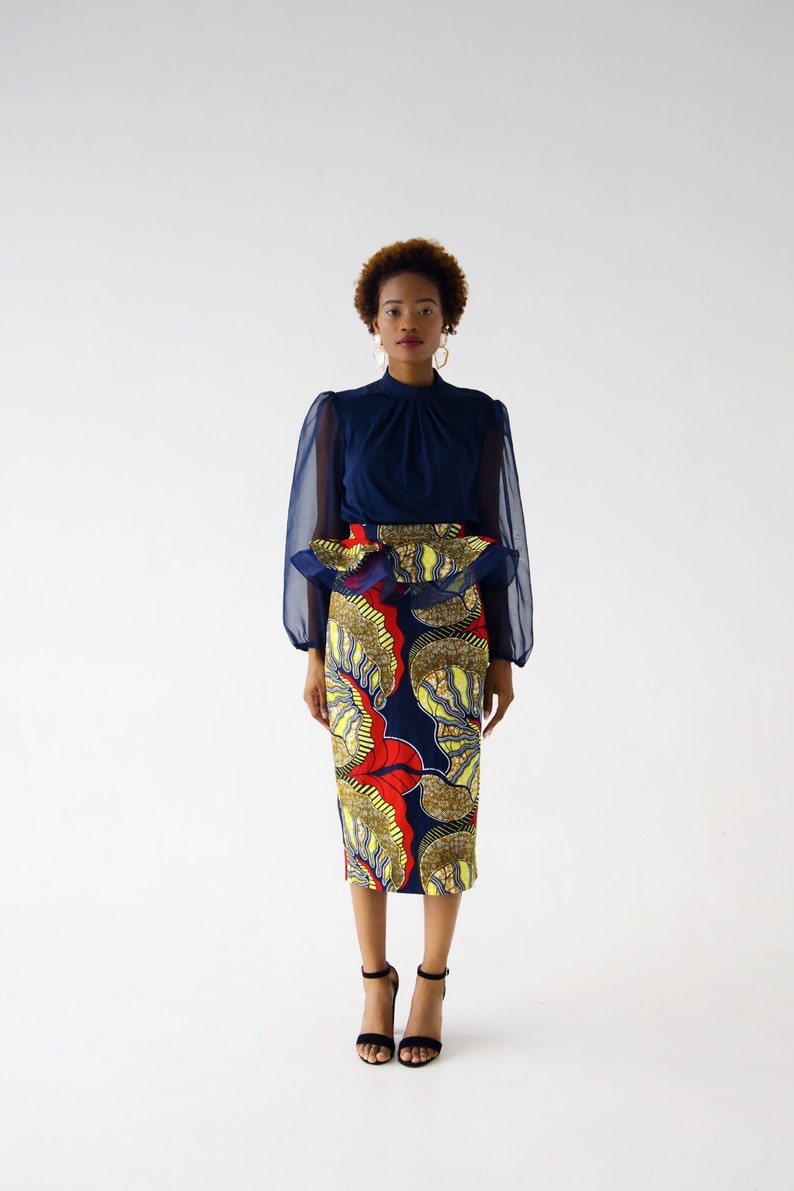 Sola Organza Peplum African Print Midi Pencil Skirt image 5