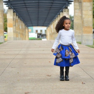 Bella African Print Two Tiered Skirt Blue Girls image 2