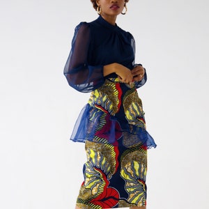 Eni Slant Organza Peplum African Print Midi Pencil Skirt image 4