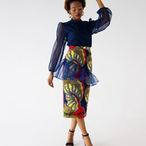 Eni Slant Organza Peplum African Print Midi Pencil Skirt image 3