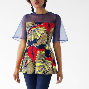 Amara Organza African Print Schößchen Top