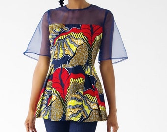 Amara Organza African Print Peplum Top