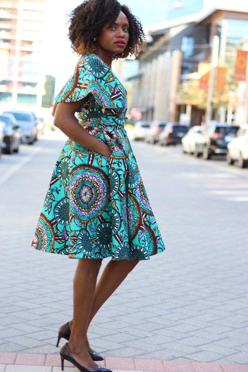 Cecey African Print Wrap Dress Teal image 3