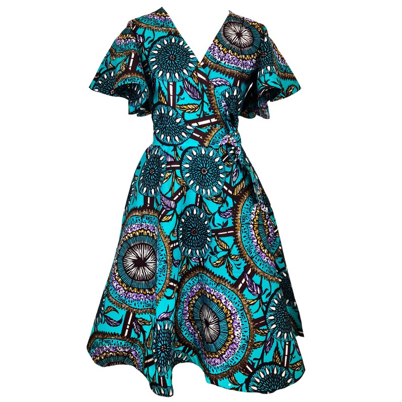 Cecey African Print Wrap Dress Teal image 1