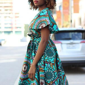 Cecey African Print Wrap Dress Teal image 4