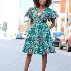 Cecey African Print Wrap Dress Teal image 2